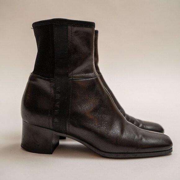 Vintage Prada Leather and Nylon Zip Up Ankle Boots - Picture 2 of 11
